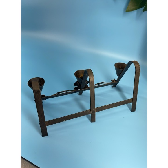 Antique Vintage Metal 3 Arm Candle Holder Floral Rustic Table main image 4